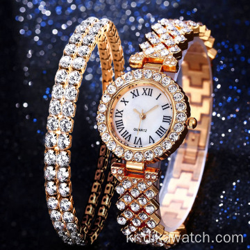 고급 보석 시계 선물 세트 크리스탈이있는 가벼운 팔찌 시계 팔찌가있는 고급 보석 선물 여성용 패션 선물
